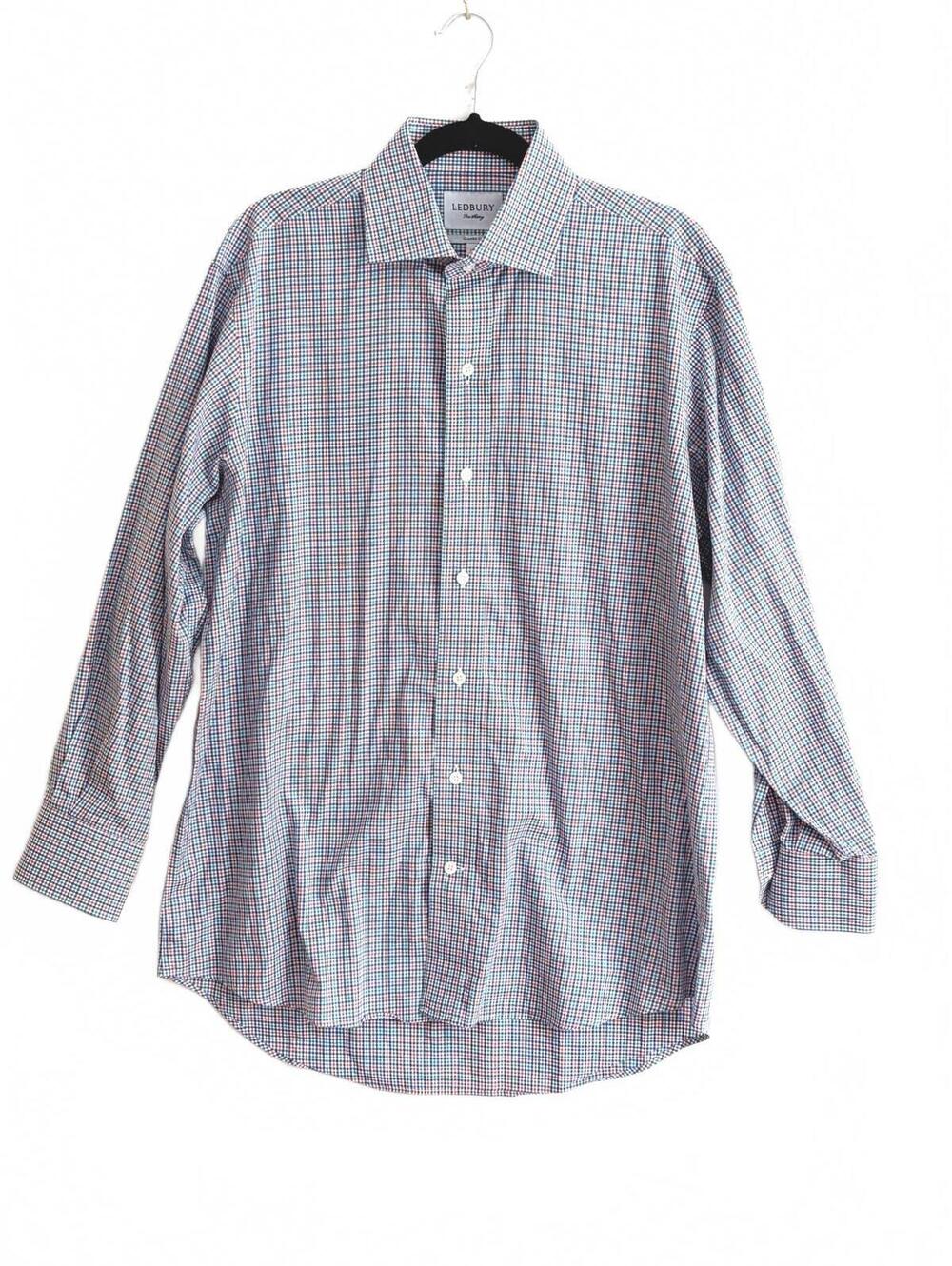 Ledbury Men's Size 16 Classic Fit Multicolor Check 100% Cotton Dress Shirt
